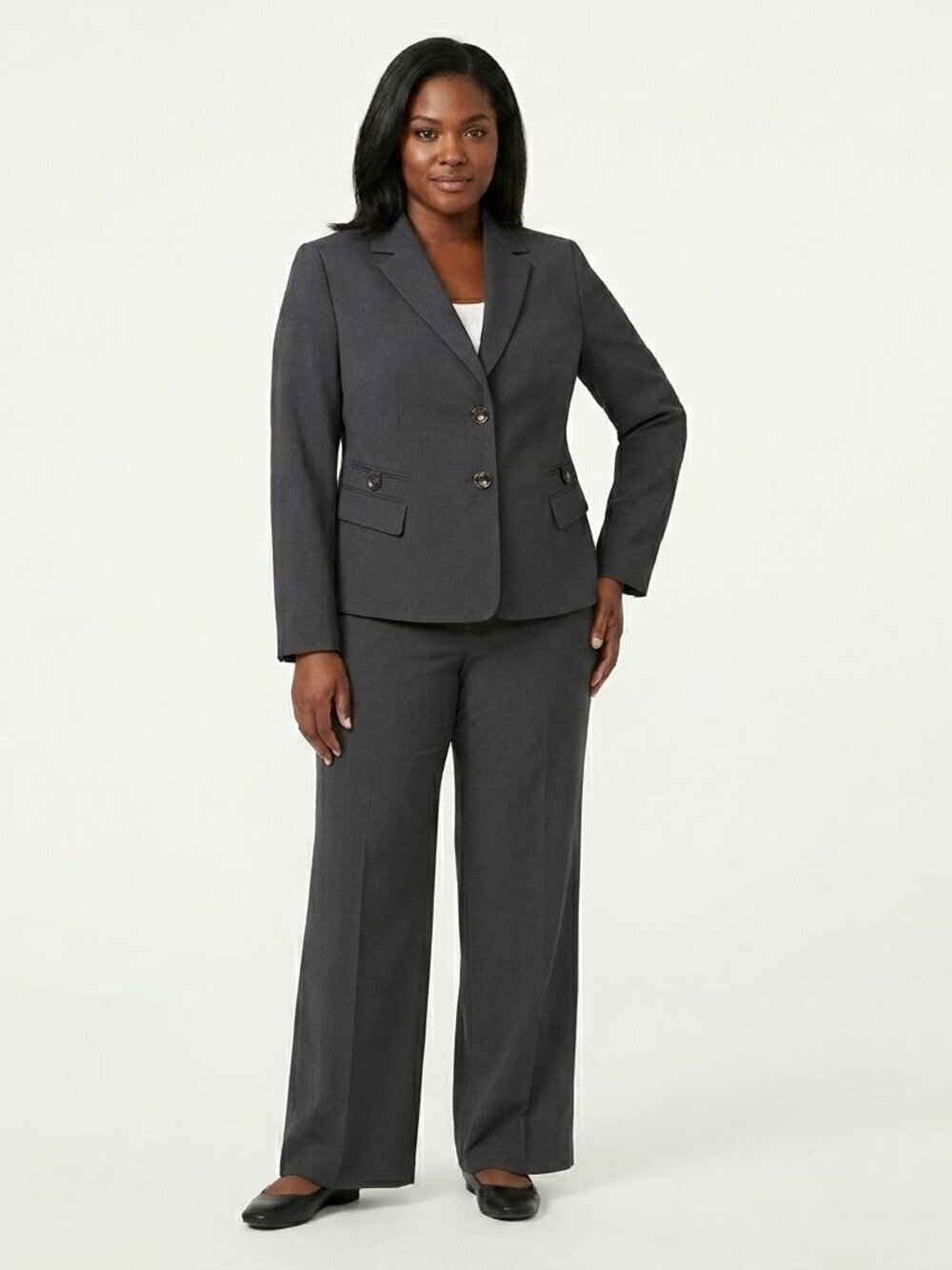 Le Suit Pant Suit Set Size 18 Gunmetal Gray 4 Blazer Pockets Pleated Pants New